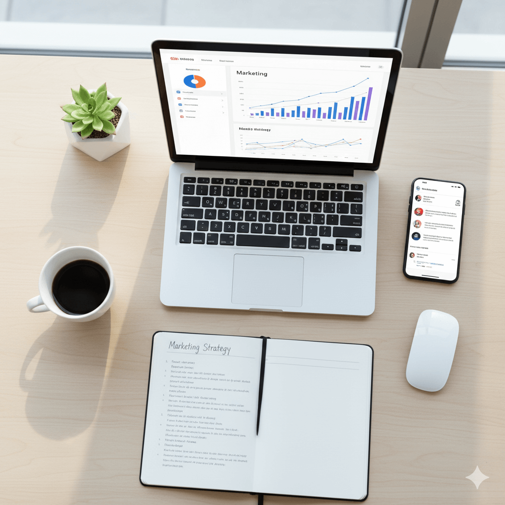 emprendedor trabajando en estrategias de marketing digital 2025