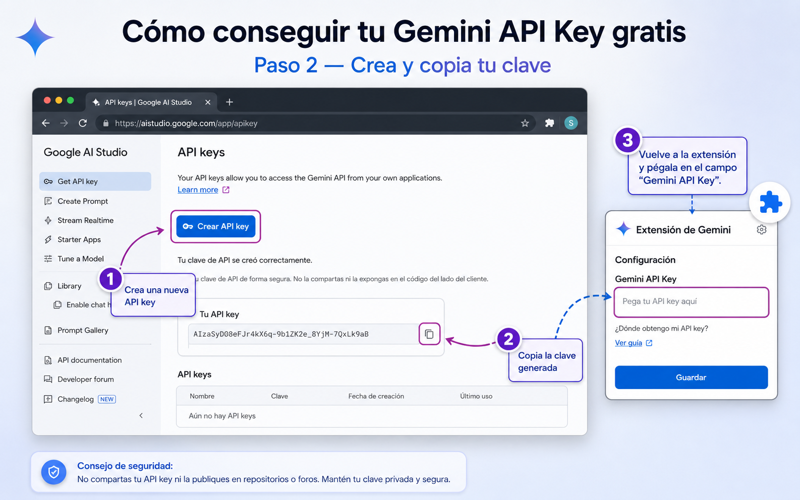 Paso 2 para pegar Gemini API Key en Auditor Inteligente de Embudos