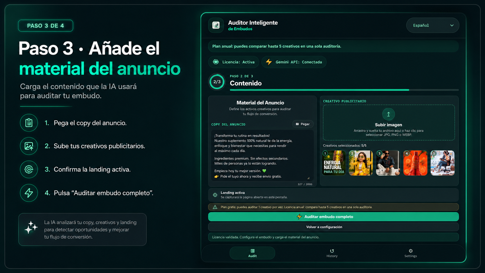 Paso 3: añadir copy del anuncio y subir creativos publicitarios